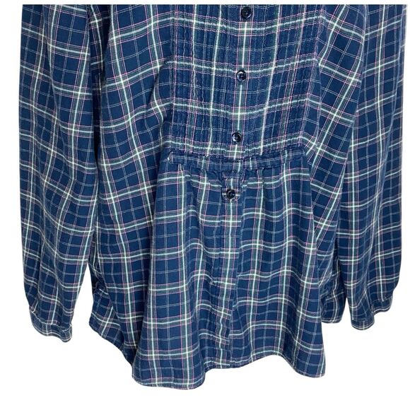 Vtg LL Bean Shirt Womens Large Flannel Plaid Lightweight Pintuck Western Cottage - Picture 7 of 16